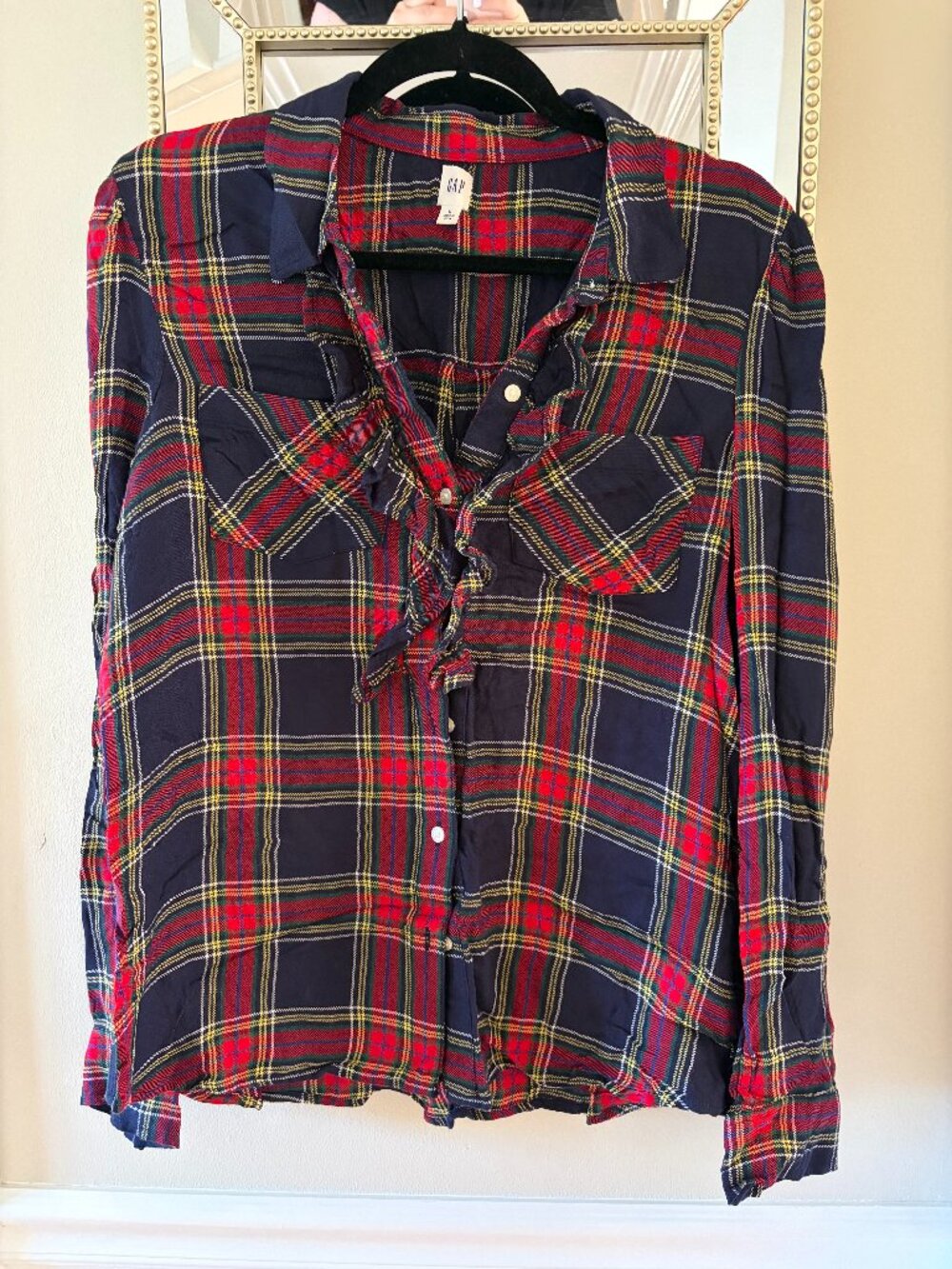Gap Plaid Button Down Blouse, Size L